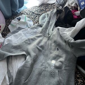 Gray Zip-Up Hoodie with Logo